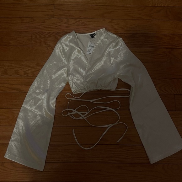 Ivory Silk Long Sleeve Crop Top - Picture 1 of 1